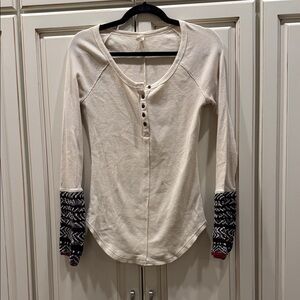 Free People Cream Long Sleeve Top with Knit Cuffs